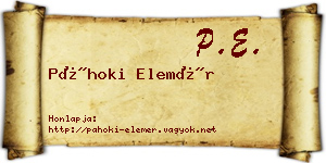 Páhoki Elemér névjegykártya
